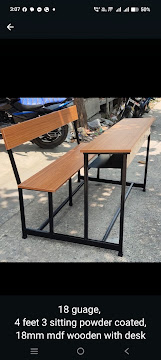 Heavy duty 18 gauge powder coated dual school bench with attached desk by Andhra Furniture and Interiors